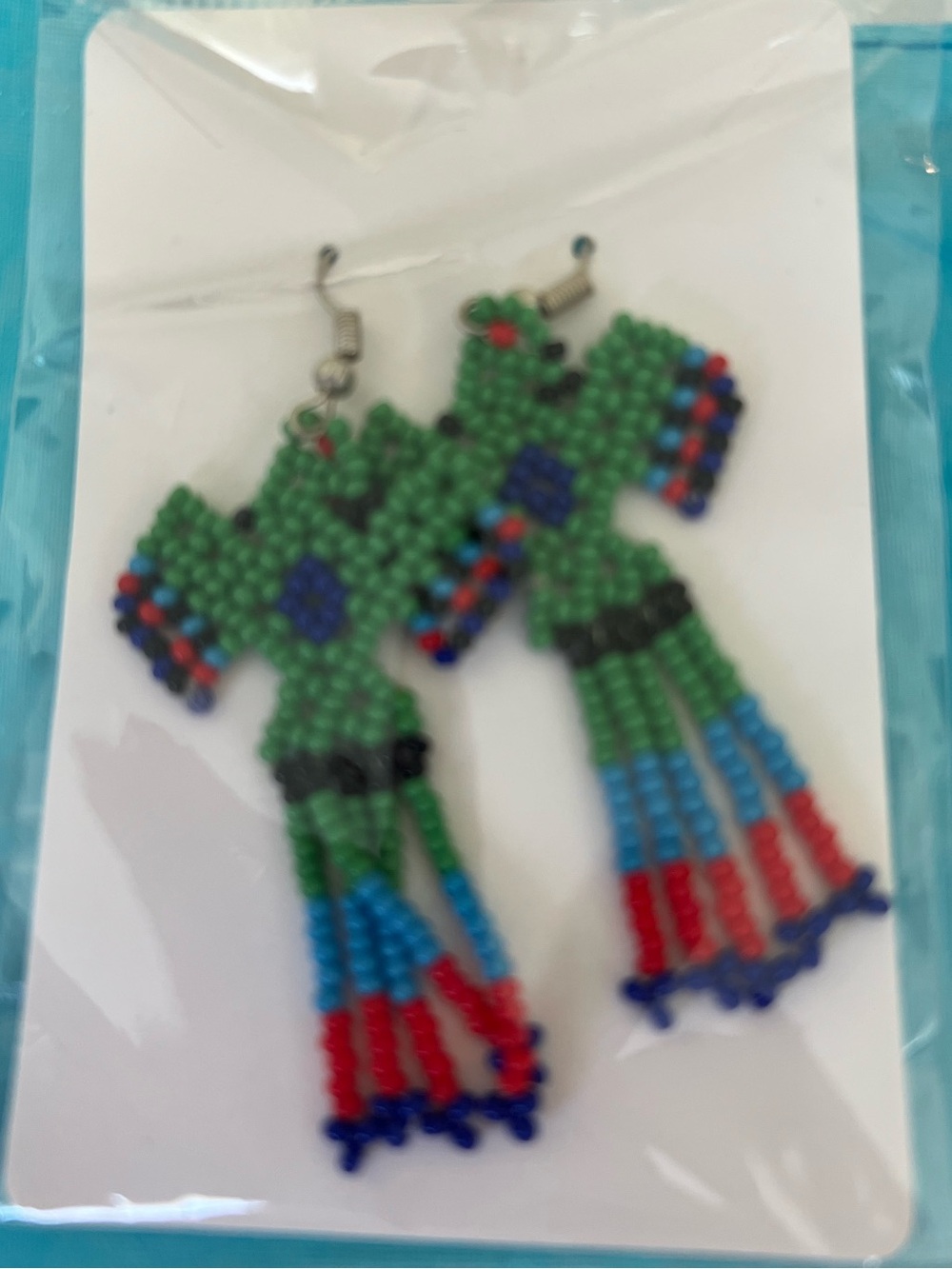 Handmade Green Beaded Fringe Earrings